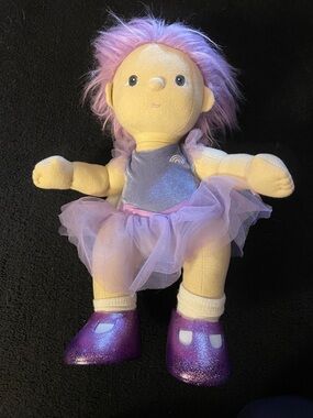 Lavender Hair Plush Doll in Purple Tutu and Sparkle Shoes - Kids Toy